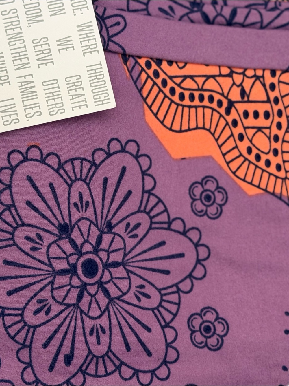 Women's Purple Floral Print Leggings with Orange Accent -